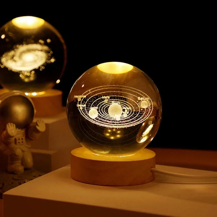 Unique 3D Crystal Ball Lamp with Galaxy and Planetary Projections.